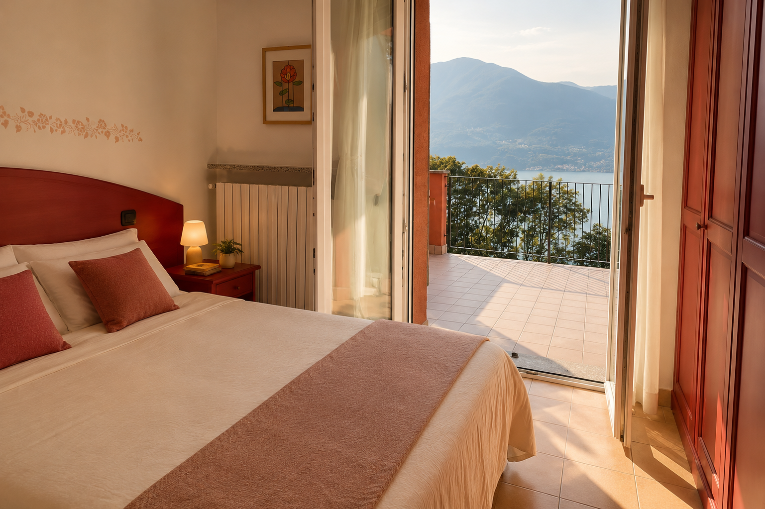 Chambre avec terrasse et vue lac à Il Pigo
