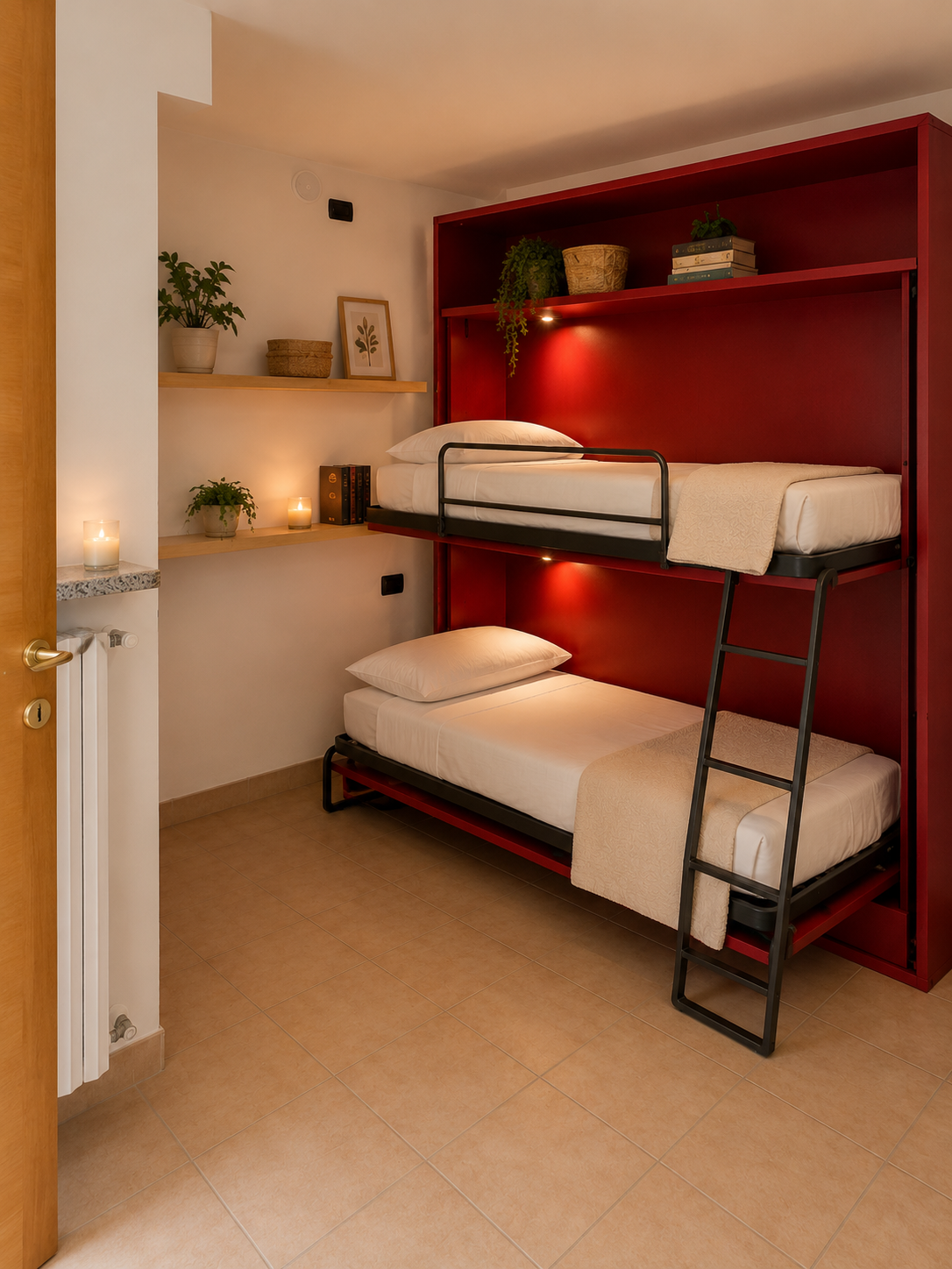 Deux lits simples escamotables superposés